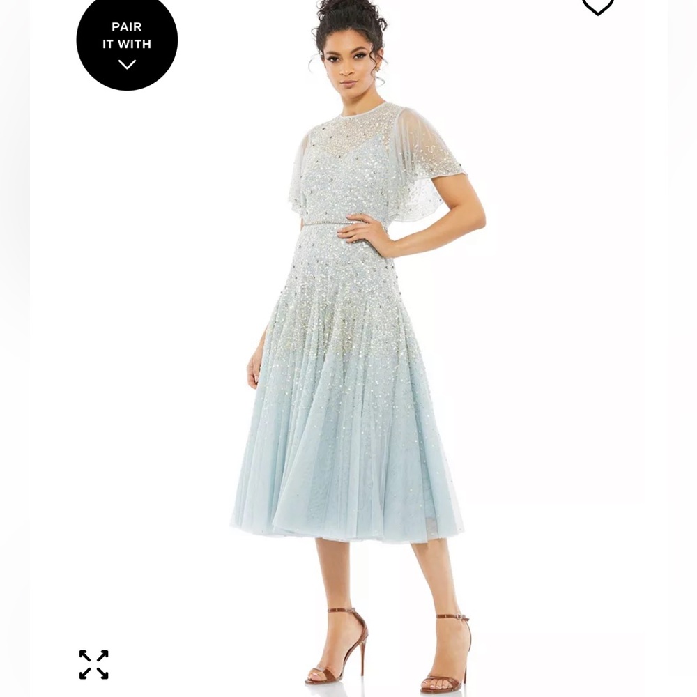 Mac Duggal Light Blue Sequin Midi Dress